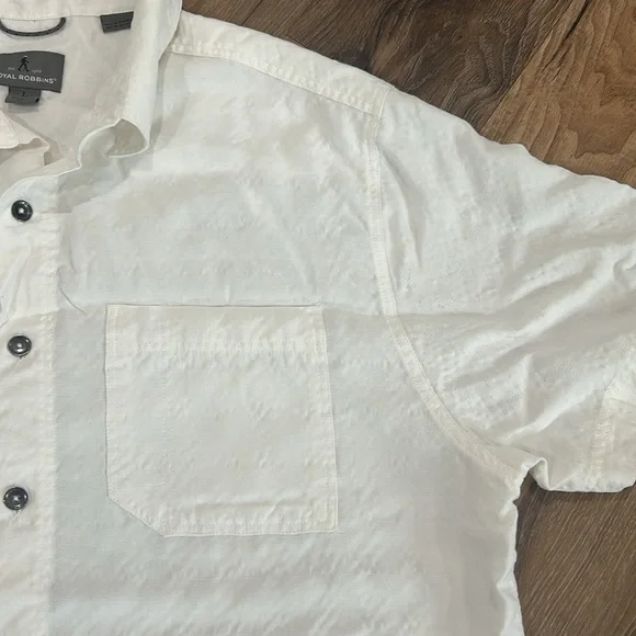 ROYAL ROBBINS short sleeve button front shirt white casual men’s L 89% Modal - Picture 4 of 11